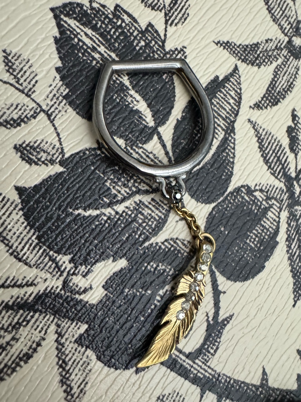 Colette Malouf Gold Feather Charm Ring with‎ Crystal Detail